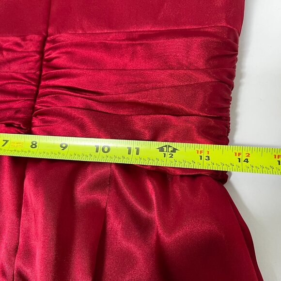 Davids Bridal Deep Red Satin Strapless Ruched Waist Formal Cocktail Dress Size 4 - Picture 10 of 11